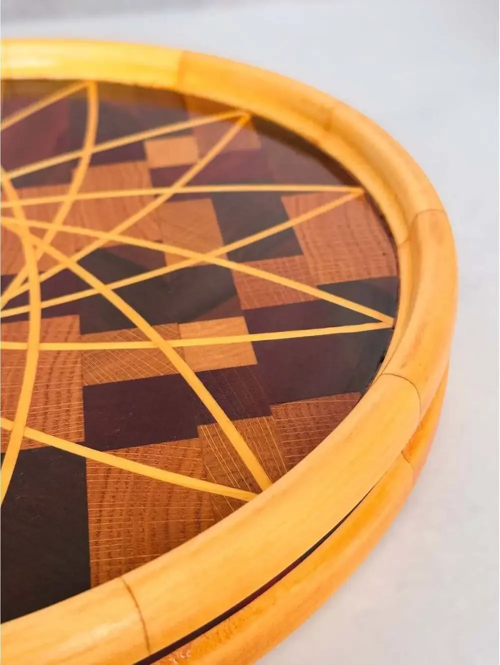 Signed Segmented Wood Platter 2014 | Handmade Inlaid Star Art Serving Tray